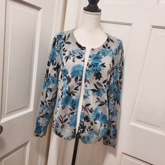 Karen Scott Floral Print Button Front Cardigan, Size Large, classic - Picture 1 of 10